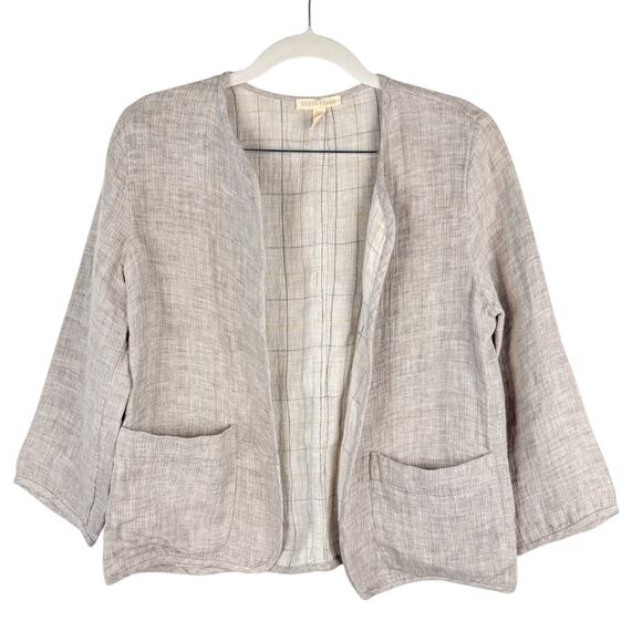 Eileen Fisher Linen Cotton Open Front 3/4 Sleeve Blazer Sz XXS Light Breathable - Picture 1 of 10